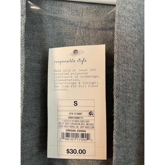 A New Day Gray Cardigan Open Front Knee Length Size Small PTP 22” Length 38” - Picture 3 of 3